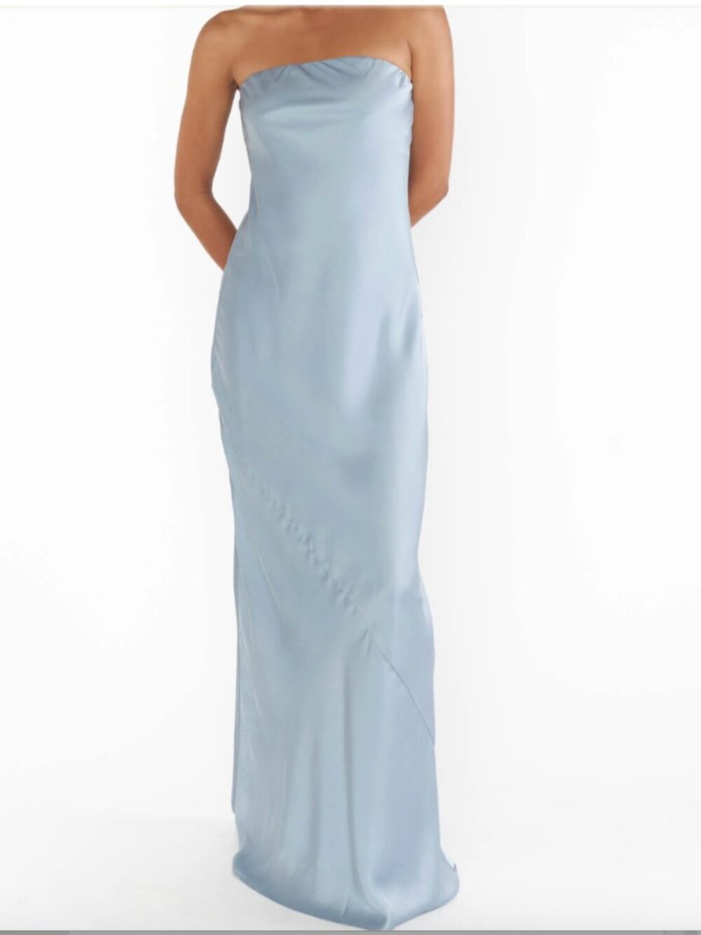 Show Me Your Mumu Taylor Tube Maxi Dress – Steel Blue Luxe Satin – Size Small